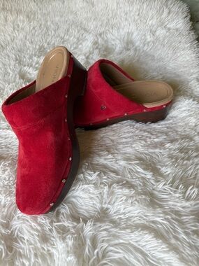 Vionic Red Suede Studded Clog Mules